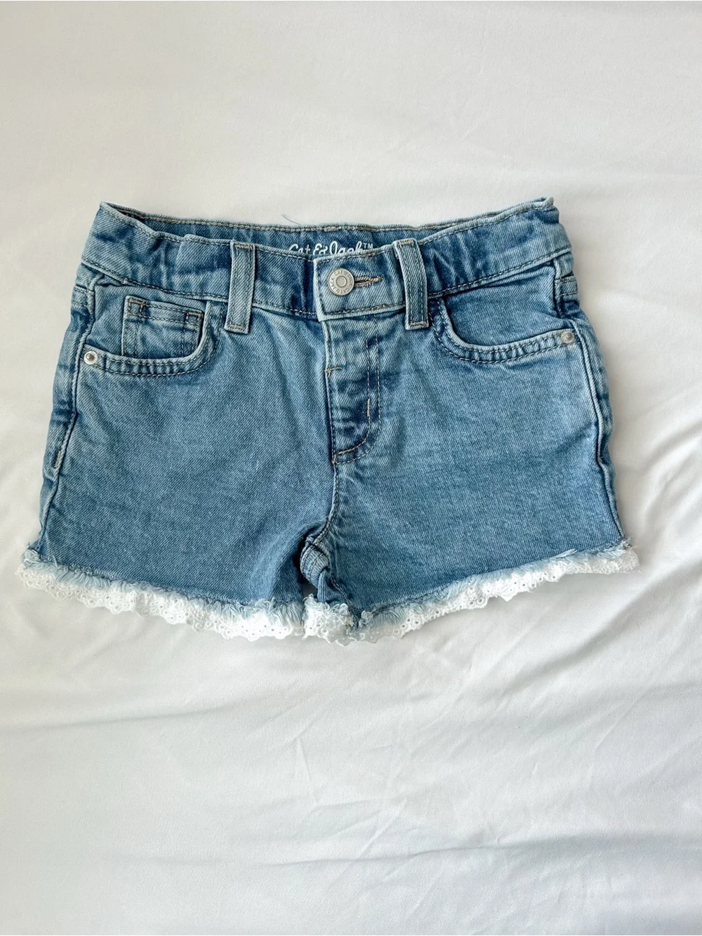 Cat & Jack Blue Denim Lace-Trim Girls Shorts • Sz 5T